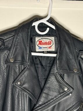 Route 66 Black Leather Moto Jacket Cow Hide Leather